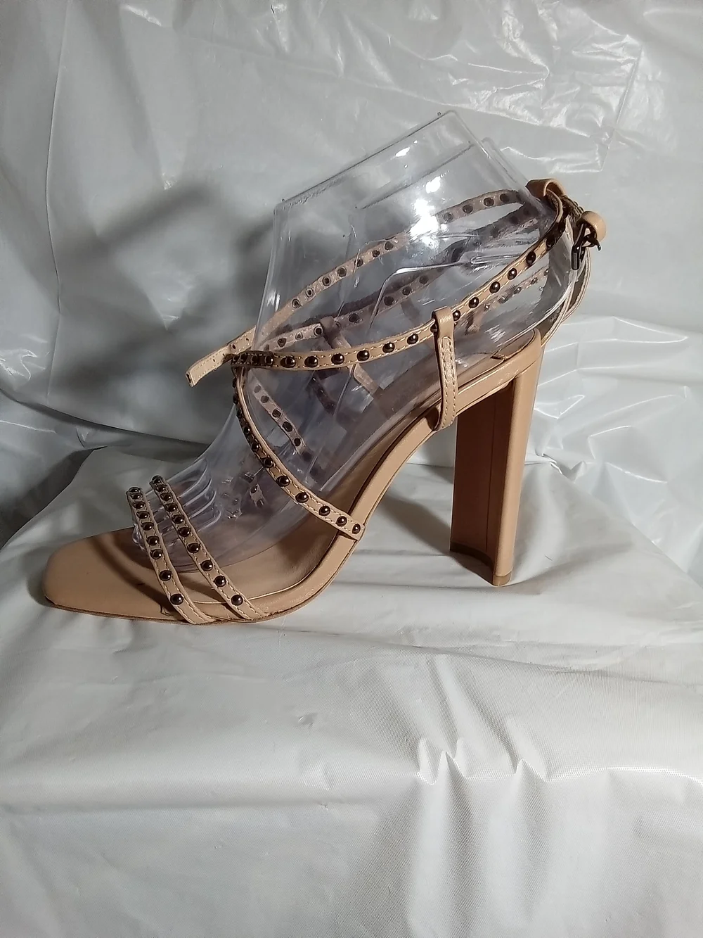 Tony Bianco Studded Nude Strappy Block Heel Sandals 7